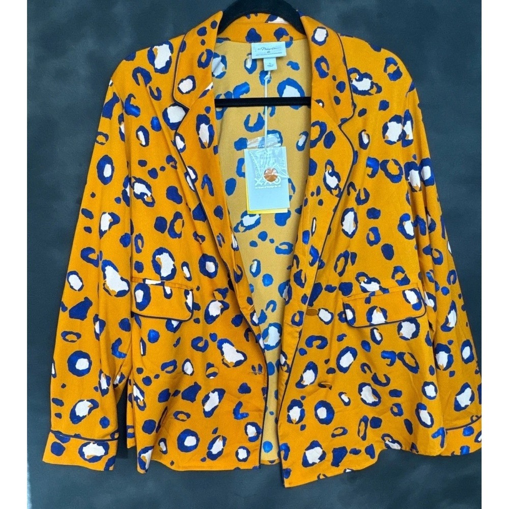 3.1 Phillip Lim Target Blazer L Yellow Blue Leopard Print Jacket Workwear